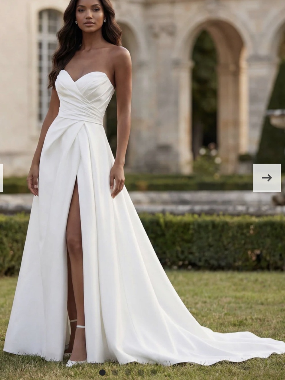 Mori Lee Erin Strapless White A-Line Gown with High Front Slit